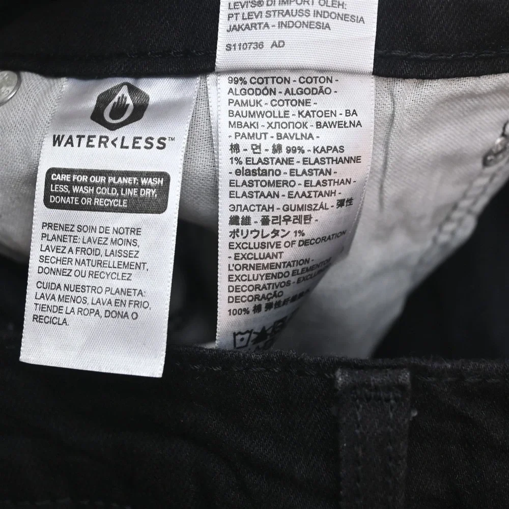 Levis 36x32 Black Stretch Denim 512 Slim Taper Mens Jeans